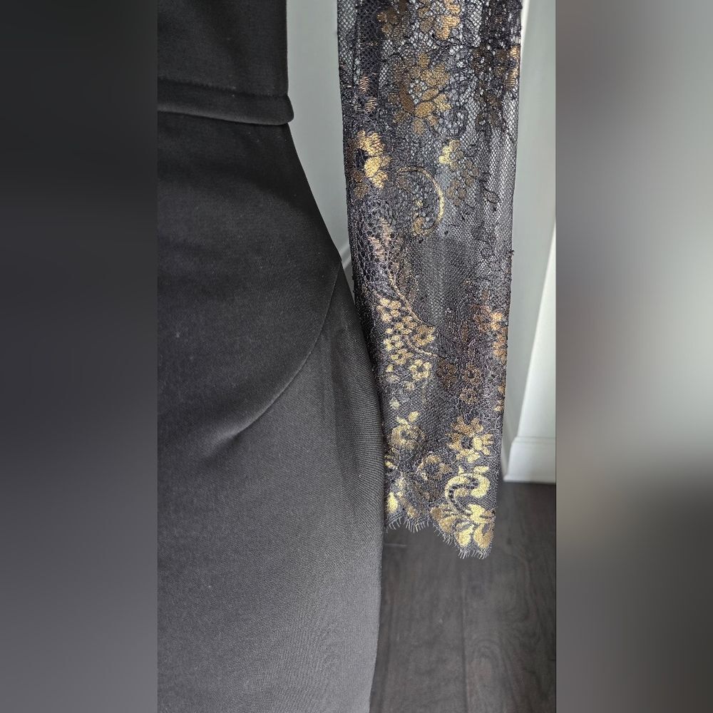 Karen Millen Black & Gold Lace Panel Pencil Dress - Size 4 - Picture 6 of 12